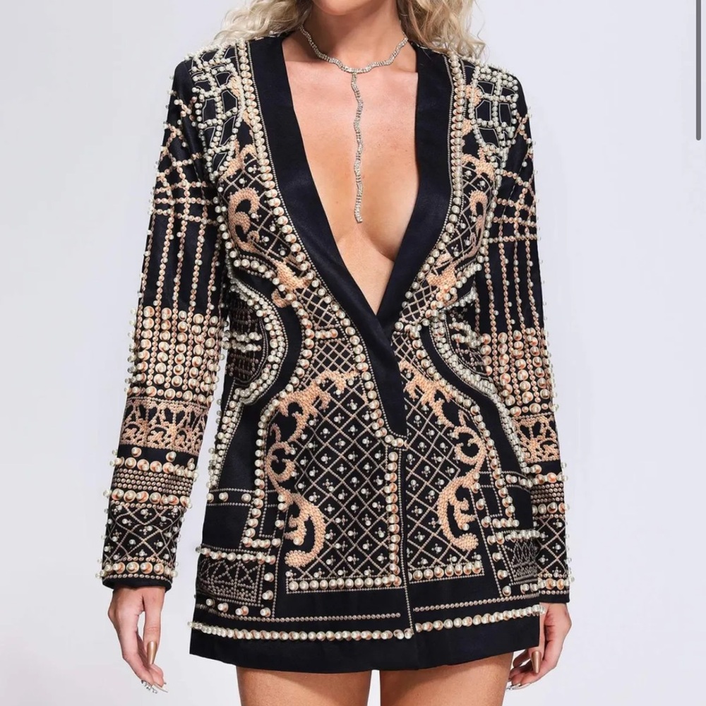 Black and Gold Embellished Blazer